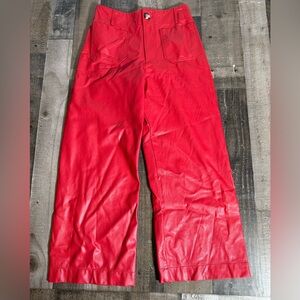 Maeve The Colette Cropped Vegan Leather Pants Red Wide Leg Statement Chic 28